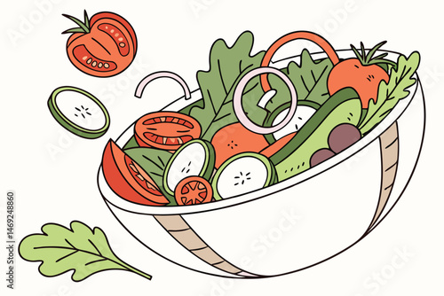 67 tomato,carrot,onion,cucumber,bell pepper,lettuce,herbs,salad bowl,fresh vegetables,healthy eating,food ingredients,realistic style,digital art,high detail,vibrant colors