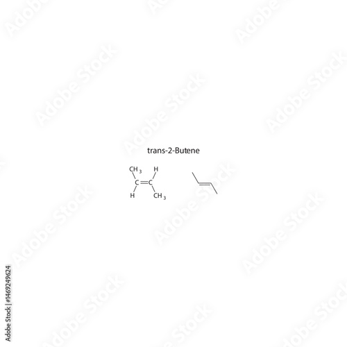 trans-2-Butene Structure – Condensed and Carbon Skeletal Formulas – Alkene with Trans Configuration and Double Bond Between C2 and C3