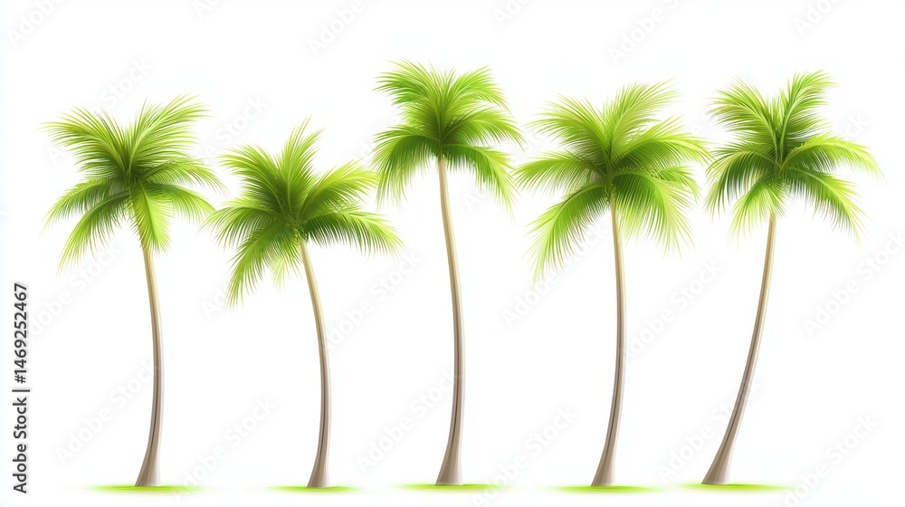 Obraz premium A group of palm trees illustrated in a dynamic pattern, perfect for summer-themed digital art or promotional materials.