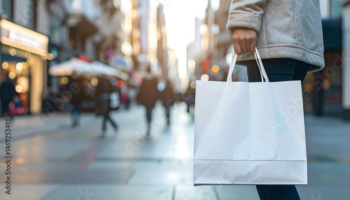 Person Holding White Shopping Bag on a City Street