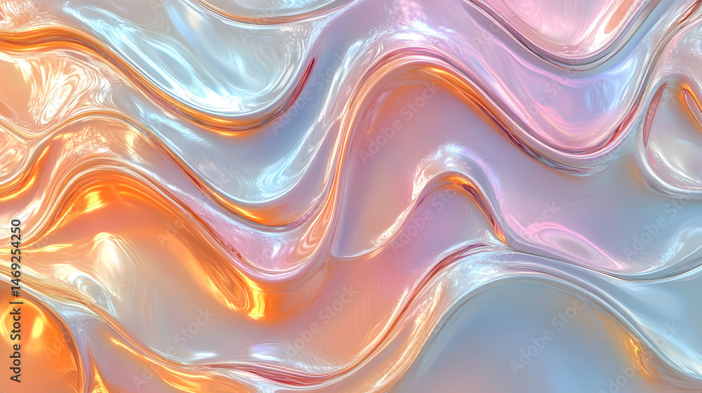 Abstract 3D Wave Background, Iridescent Pearl Abstract 3D Wave Background, Iridescent Pearl