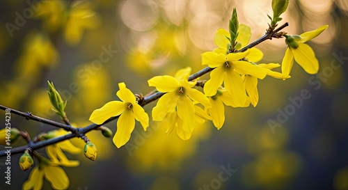 Small Yellow Blossoms on a Branch with Gentle Bokeh - Springtime Flora