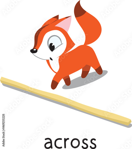 Preposition. Fox is moving ACROSS the log