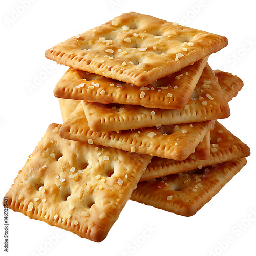 Crispy Cracker Stack: A close-up shot of a stack of golden, square crackers, the perfect snack for any occasion.