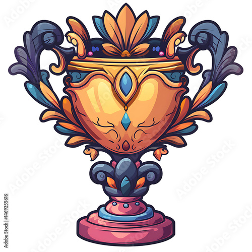 Golden Trophy: A detailed and colorful illustration of a grand golden trophy, perfect for symbolizing achievement, awards, and success. 