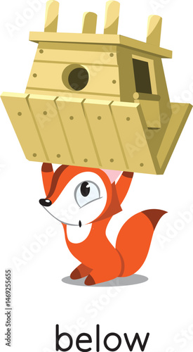 Preposition of place. Fox BELOW the henhouse