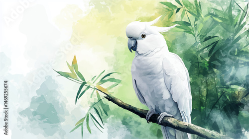 Vector illustration. Watercolor drawing of a Cockatoo parrot