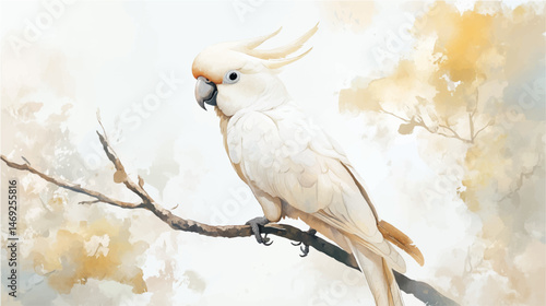 Vector illustration. Watercolor drawing of a Cockatoo parrot