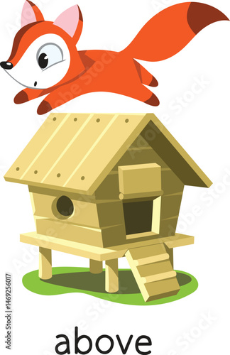 Preposition of place. Fox ABOVE the henhouse