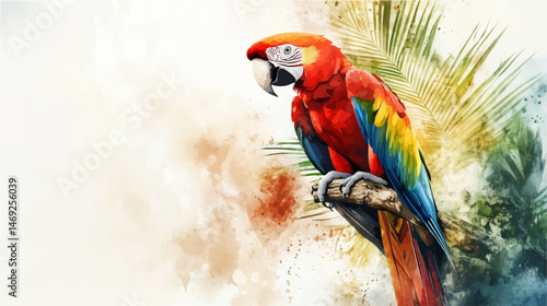 Vector illustration. Watercolor drawing of a macaw parrot