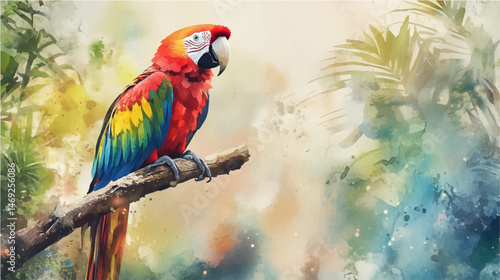 Vector illustration. Watercolor drawing of a macaw parrot