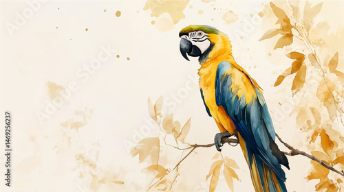 Vector illustration. Watercolor drawing of a macaw parrot
