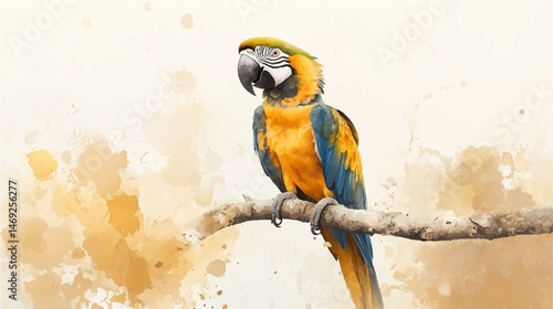 Vector illustration. Watercolor drawing of a macaw parrot