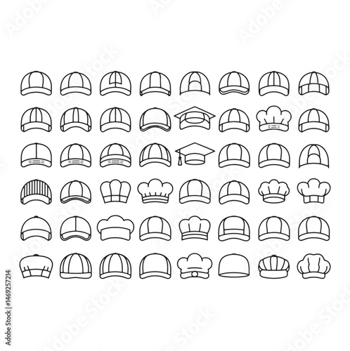 Hat Icons Collection Diverse Head wear Styles vector