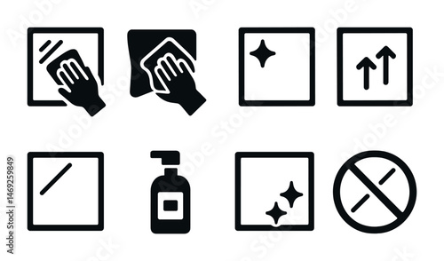 Cleaning and sanitation filled icons set – outline, hygiene, disinfecting symbols