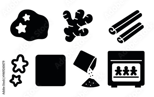 Gingerbread cookies solid icons set – filled, spice, baking symbols