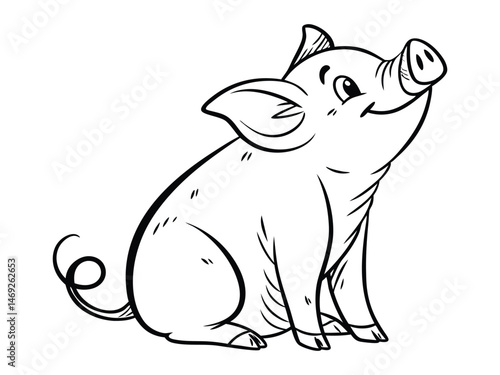 Cute pig sitting on a white background. Vector illustration with farm animal