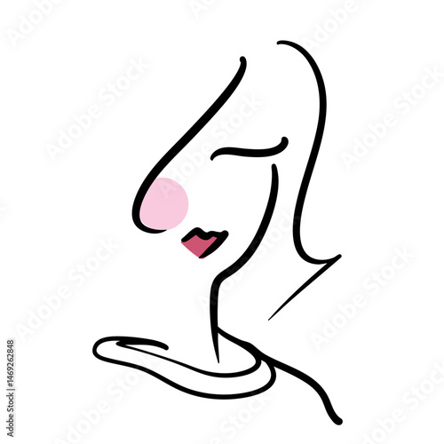 An elegant line art portrait of a woman's face. The drawing captures the delicate features of a woman, with a focus on her profile.