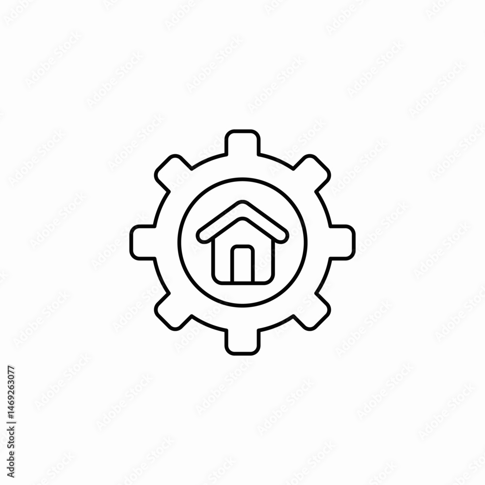 house cogwheel icon sign vector house cogwheel icon sign vector