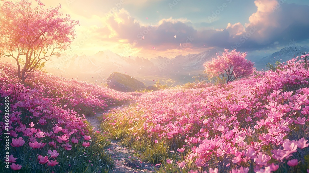 Obraz premium Dream pastoral scenery of pink sea of flowers