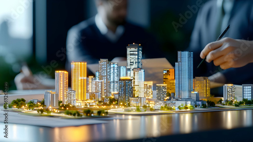 City Model Under Architectural Review At Meeting Table