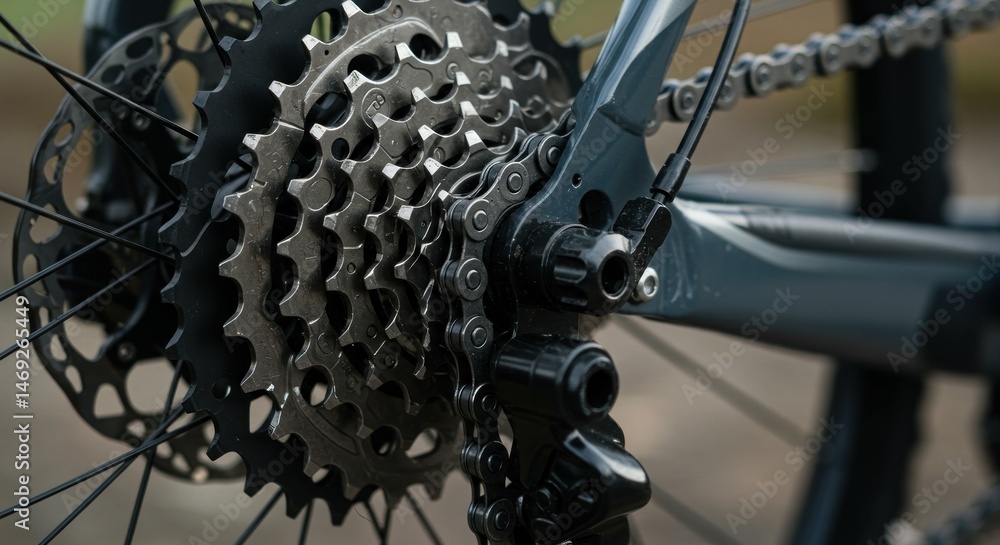 Fototapeta premium Bicycle rear wheel close up detailing gear system and chain
