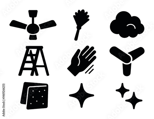 Home and garden solid icons set – filled, essential household and cleaning symbols