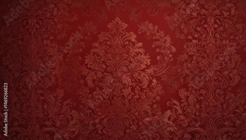 Intricate damask, deep red hues, opulent texture,  fabric,  interior design
