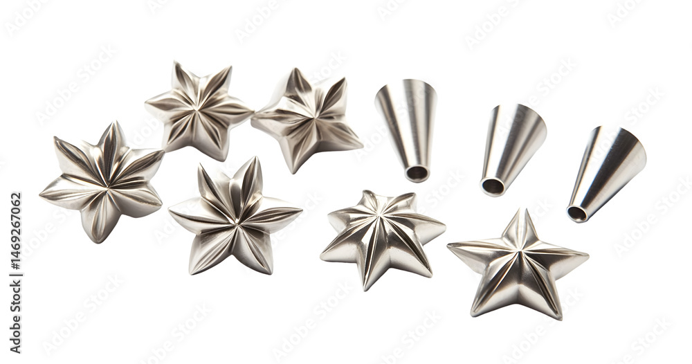 Obraz premium collection of stylized star shapes arranged in a complex composition. Metallic silver tones