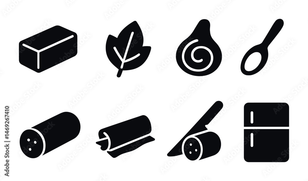 Fototapeta premium Kitchen essentials solid icons set – culinary, food preparation, cooking symbols