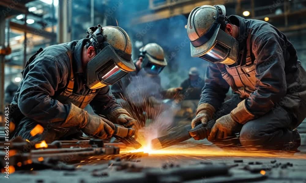 Industrial Welders at Work: Intense Metal Fabrication Industrial Welders at Work: Intense Metal Fabrication