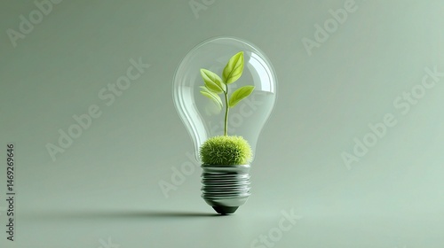 Green Energy Symbol with Light Bulb and Plant Inside