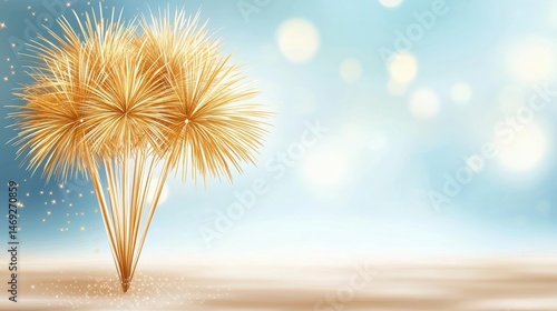 A burst of golden fireworks filling the sky, with shimmering sparks falling like glitter, perfect for a holiday or event-themed clipart.