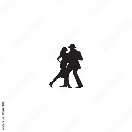 Silhouette of tango dancers in elegant embrace passionate dance movement