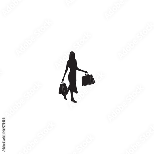 Silhouette of woman walking with shopping bags stylish design concept