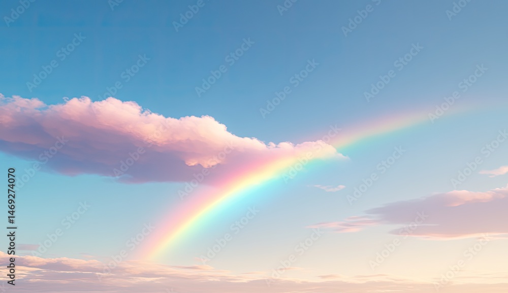 Pastel rainbow arc in a serene sky with soft pink clouds Pastel rainbow arc in a serene sky with soft pink clouds