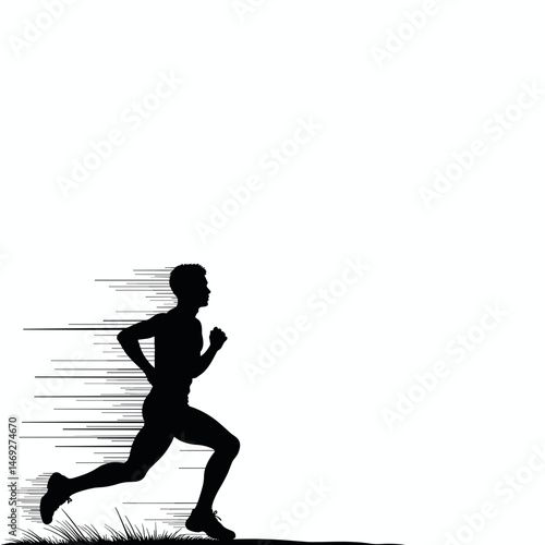 Runner Silhouette Running Against White Background  