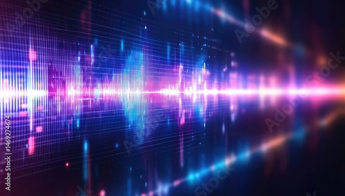 Abstract digital waveform with vibrant glowing pulses and data streams