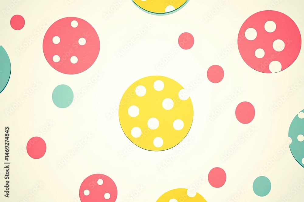 Colorful polka dots on a light background. Circles of various colors with white polka dots Colorful polka dots on a light background. Circles of various colors with white polka dots