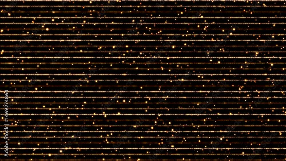 golden horizontal lines and gold shiny particles loop transparent video, FHD motion background