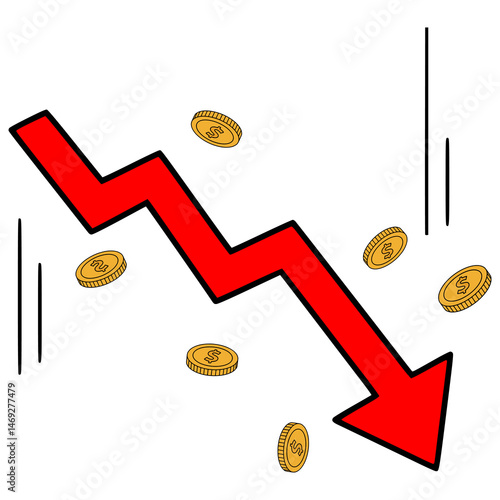 bankrupt loss finance risk money currency fall down flat color vector illustration template design