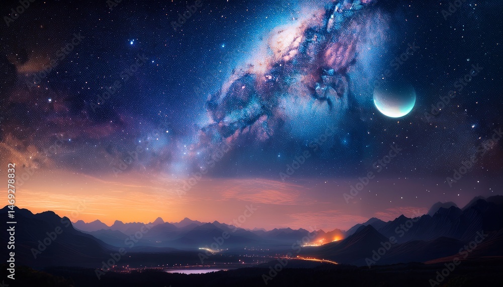 Naklejka premium cosmic exploration digital art of night sky and celestial bodies