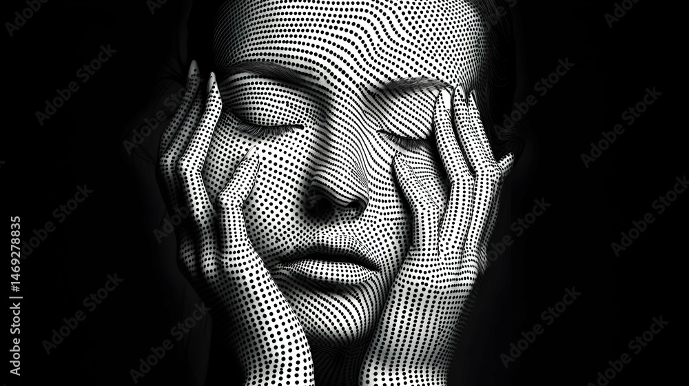 Fototapeta premium Monochrome Pixelated Woman Portrait