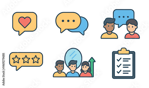 Customer feedback flat icons set – ratings, reviews, communication symbols