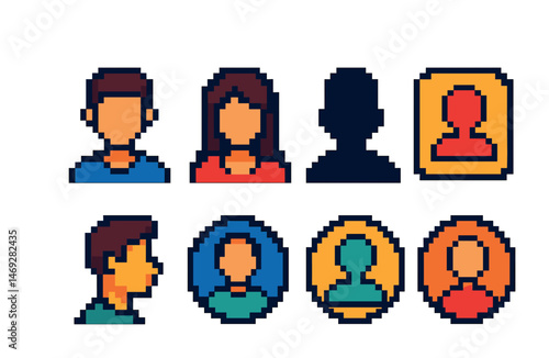 Business and teamwork pixel art icons set – pixel, retro, collaboration symbols
