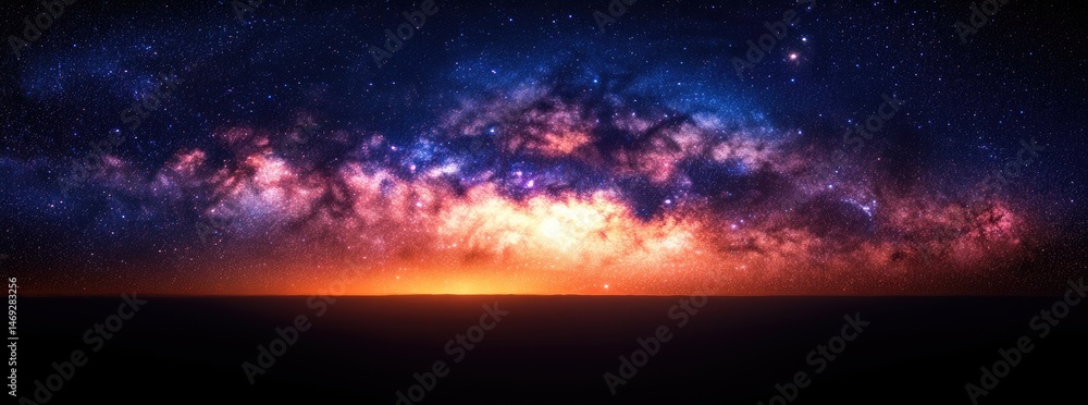 Obraz premium Celestial spectacle of a vibrant cosmic sunset