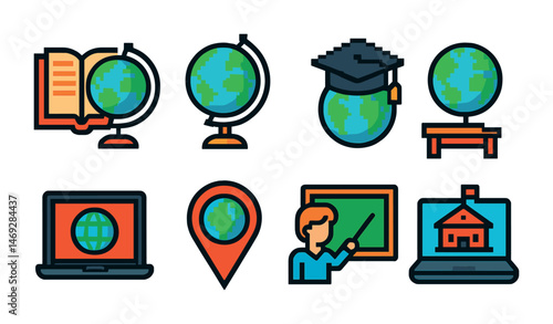 Education and learning flat icons set – solid, school, study symbols