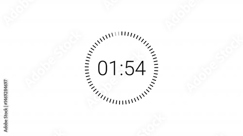 animation of two minutes countdown on transparent background with alpha channel, 2 minutes timer countdown animation, 2 minutes countdown