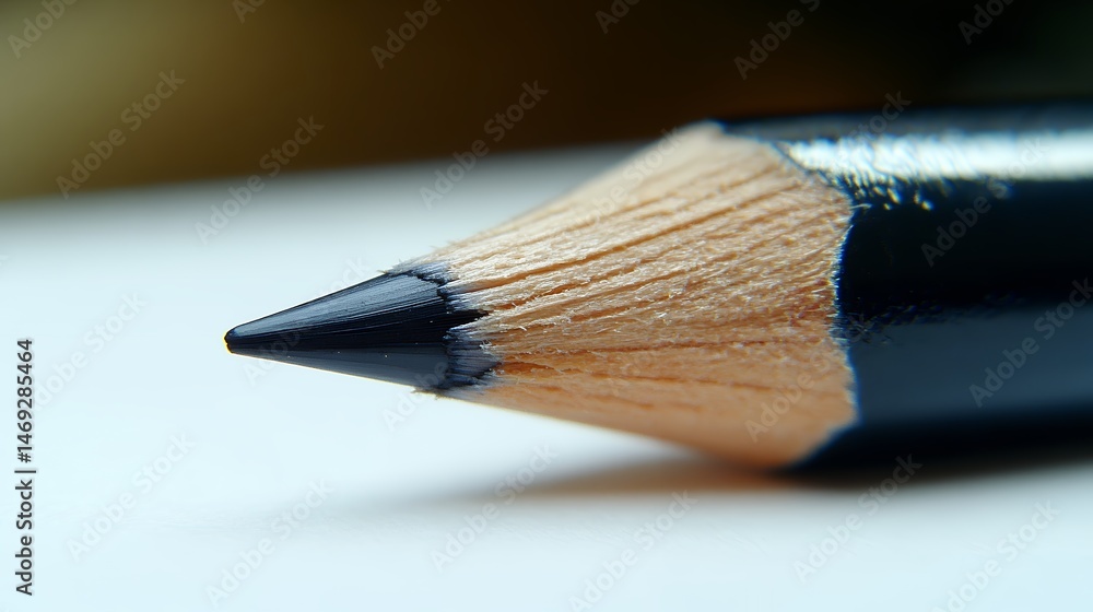 Obraz premium A macro shot of a sharpened black pencil with a light brown wooden casing on a white surface
