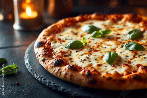 Artisano Flames: Wood-Fired Margherita Pizza with Bubbling Mozzarella & Charred Crust (4K Ultra-Detailed Culinary Photography)